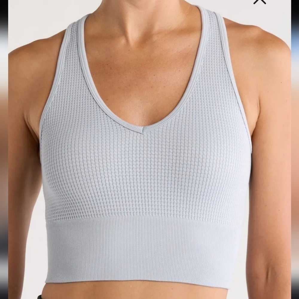 90 Degrees Flex For It Light Silver Gray Ribbed Sports Bra